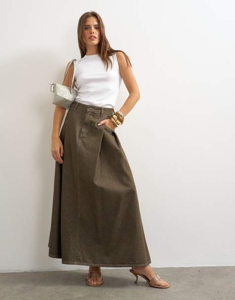 Topshop Cocoon maxi skirt in khaki - view 1