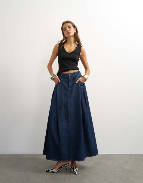 Topshop Cocoon maxi skirt in rock blue - view 1
