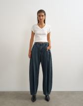 Topshop Cocoon mid rise barrel jean in blue black