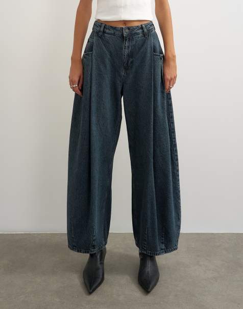 Topshop Cocoon mid rise barrel jean in blue black - view 1
