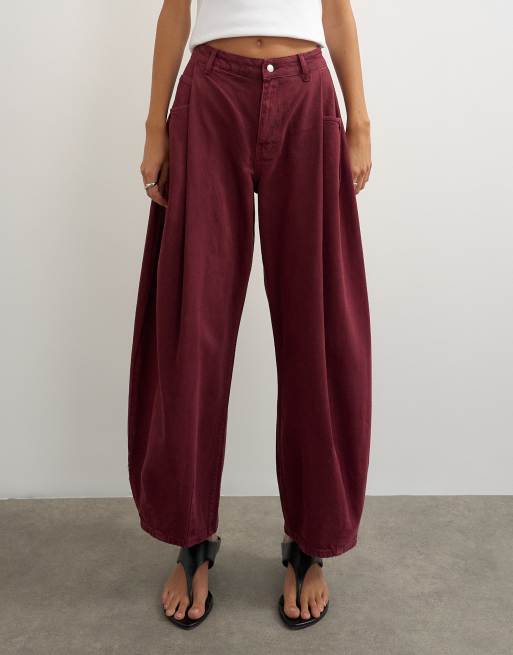Topshop Cocoon mid rise barrel jean in cherry red, 2 of 5