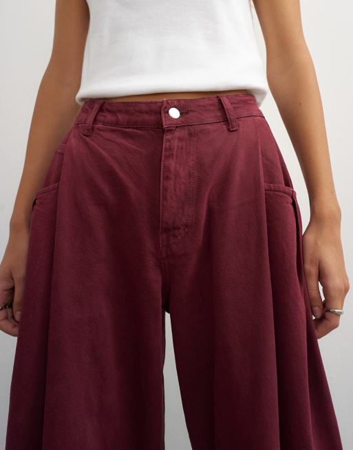 Topshop Cocoon mid rise barrel jean in cherry red, 3 of 5