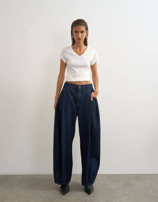 Topshop Cocoon Mid Rise Barrel Jean In Blue