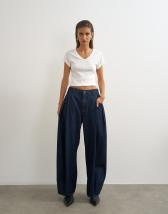 Topshop Cocoon mid rise barrel jean in dark rinse