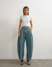 Topshop Cocoon mid rise barrel jean in green cast