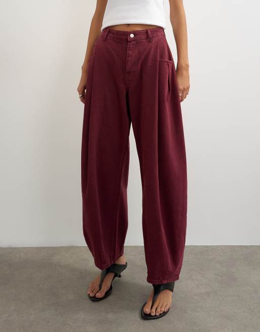 Topshop Cocoon mid rise barrel jeans in cherry red, 4 of 5