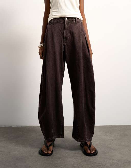 Topshop Cocoon mid rise barrel jeans in chocolate, 2 of 7