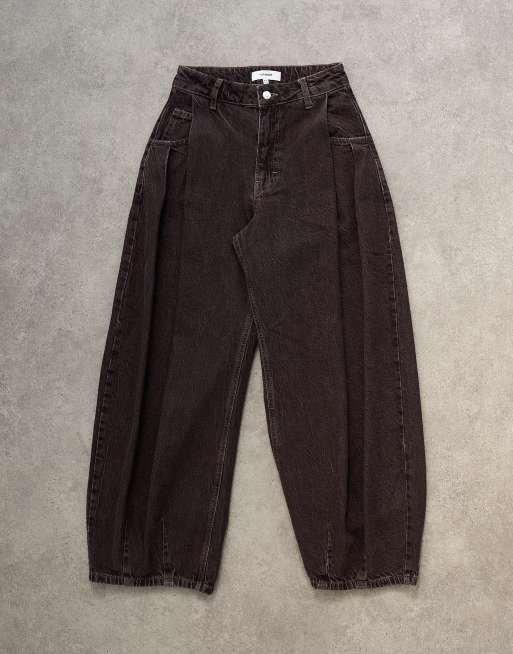 Topshop Cocoon mid rise barrel jeans in chocolate, 6 of 7