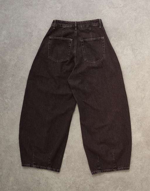 Topshop Cocoon mid rise barrel jeans in chocolate, 7 of 7