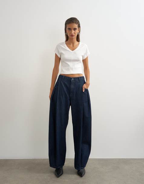 Topshop Cocoon mid rise barrel jeans in dark rinse - view 1