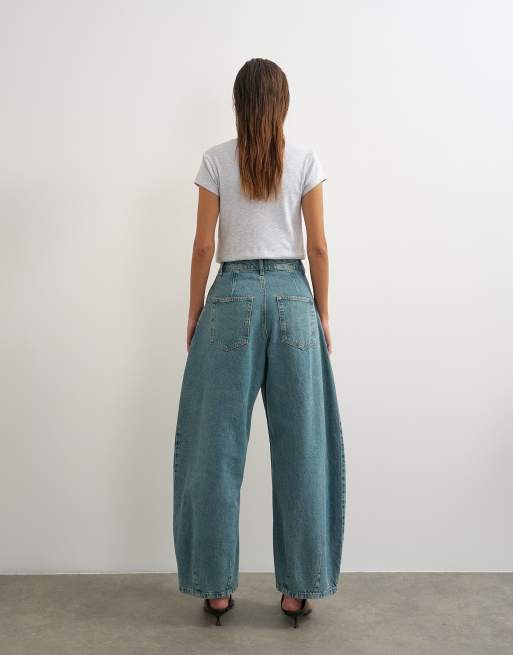 Topshop Cocoon mid-rise barrel jeans in green cast, 5 of 5