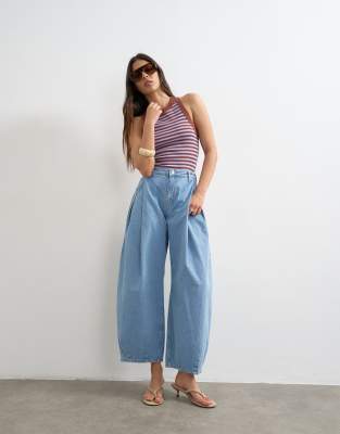 Topshop Cocoon Mid Rise Barrel Leg Jeans In Blue