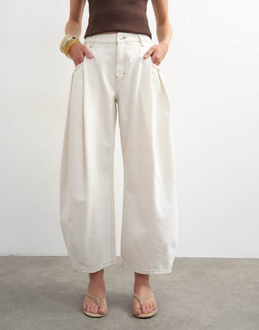 Topshop Cocoon mid rise barrel leg jeans in bone, 2 of 7