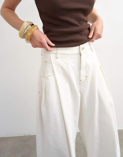 Topshop Cocoon mid rise barrel leg jeans in bone, 3 of 7