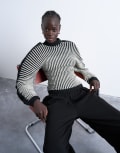 [Topshop] Topshop cocoon plated ribbed jumper in black and white-Multi M Mono