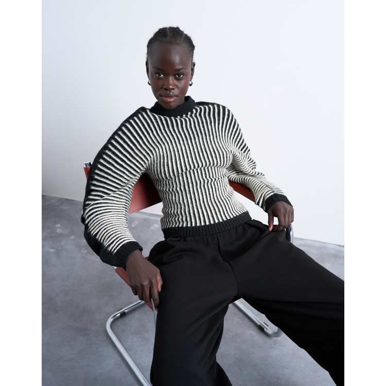 Topshop cocoon plated ribbed sweater in black and white | ASOS