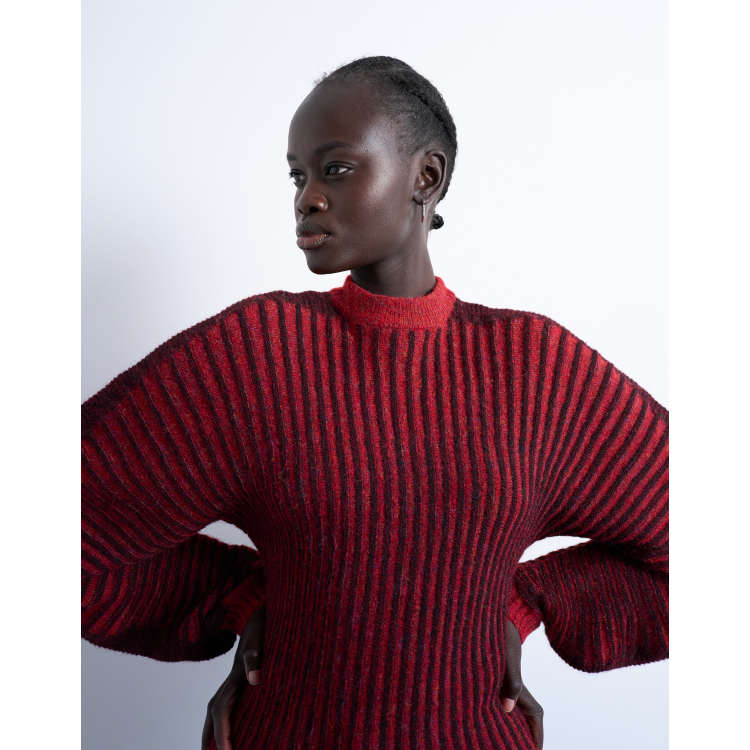 Topshop cocoon plated ribbed sweater in red | ASOS
