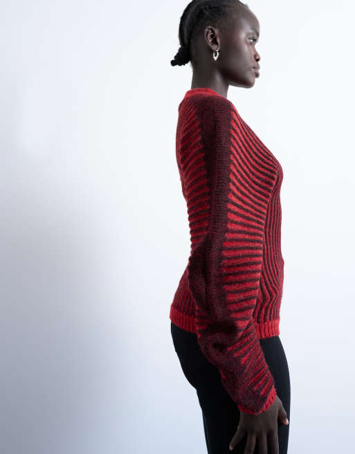 Topshop cocoon plated ribbed sweater in red