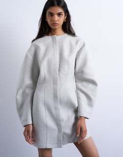Cocoon structured mini dress in woven grey marl