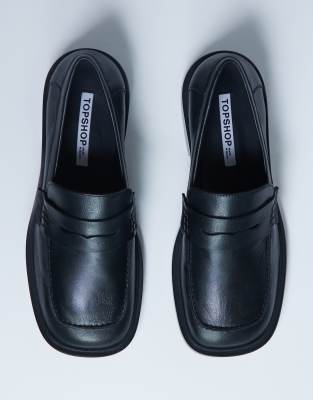 Topshop - Cole - Loafer aus hochwertigem Echtleder in Schwarz mit eckiger Zehenpartie