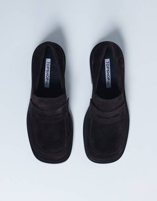 Topshop - Cole - Premium - Chokoladebrune loafers i ruskind, 3 af 4