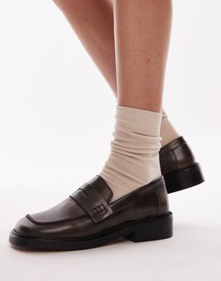 Cole premium leather square toe loafers in brown