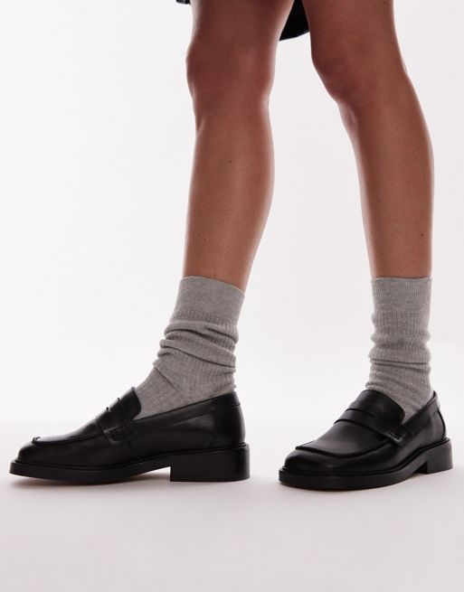 Topshop - Cole - Sorte loafers med firkantet tå i premium-læder