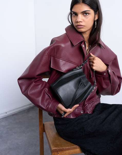Topshop - Colette - Borsa a secchiello nera in vero camoscio con pannelli in pelle - view 1