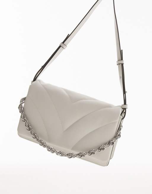 Topshop - Colette - Borsa a tracolla imbottita bianca con catenina, 2 di 4