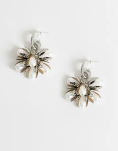 Colette flower cluster drop earring in silver and pearl