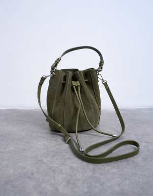 Topshop Colette Real Suede Bucket Bag In Green