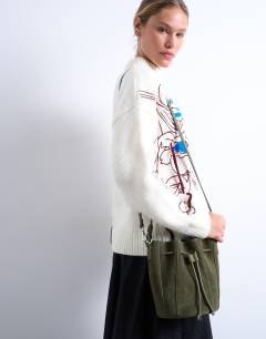Colette real suede bucket bag in khaki