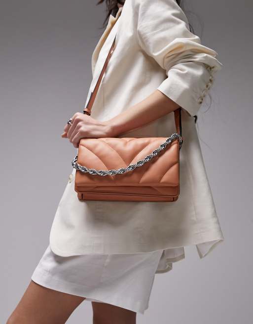 Topshop Colette Sac bandouli re matelass avec cha ne Corail