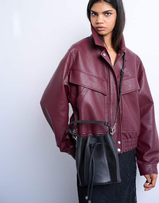 Topshop - Colette - Sac seau à empiècements en cuir et daim - Noir, 3 de 4