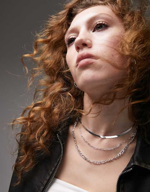 Topshop - Collana a 3 fili con catenine miste argento