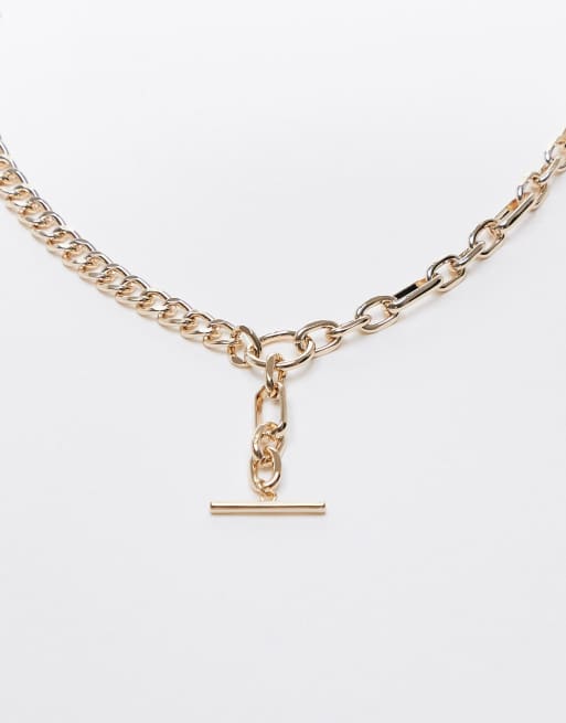 Topshop - Collana a catenina mista color oro con barretta a T 