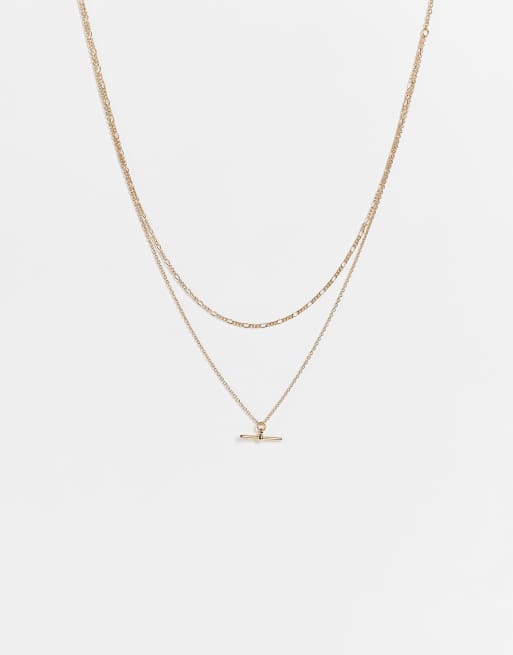 Topshop - Collana multifilo fine color oro con ciondolo a T