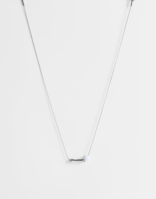 Topshop collana Olivio in acciaio inossidabile color argento con perla blu, 1 di 4