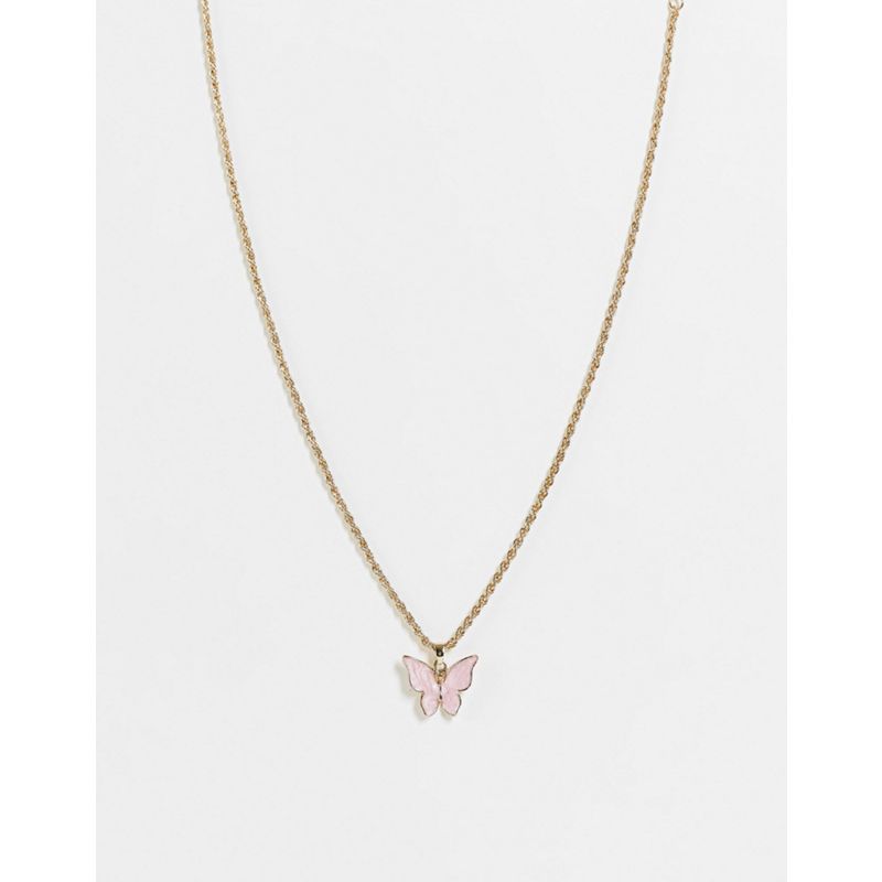 Topshop - Collana oro con ciondolo a forma di farfalla rosa