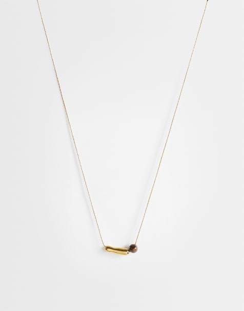Topshop - collar de acero inoxidable en dorado con cuentas marrones - view 1