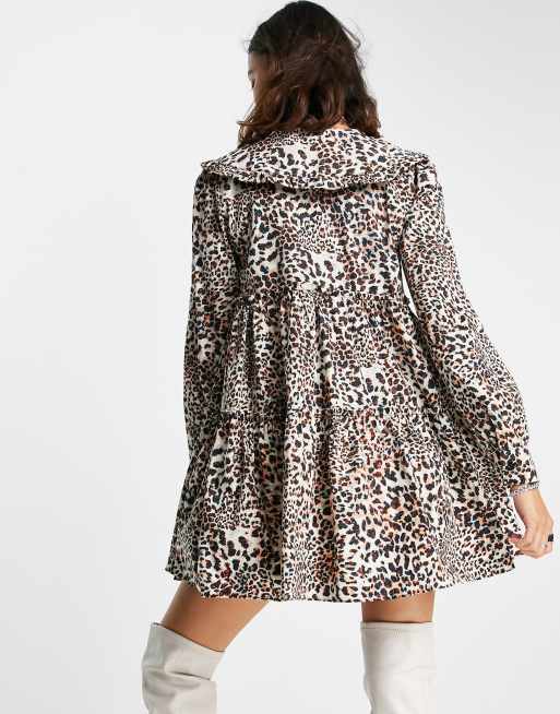 Topshop collar mini shirt dress in animal print, 2 of 4