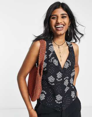 Topshop collar sleeveless shirt in black