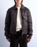 [Topshop] Topshop collared liner cropped bomber jacket in chocolate-Brown S chocolate