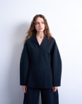 [Topshop] Topshop collarless structured blazer in navy 14 NAVY