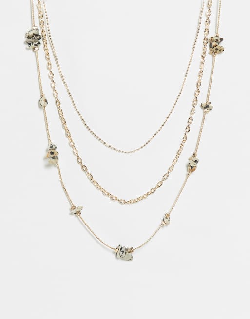 Topshop - Collier chaîne multi-rangs en maillons torsadés avec breloques pierre - Argenté