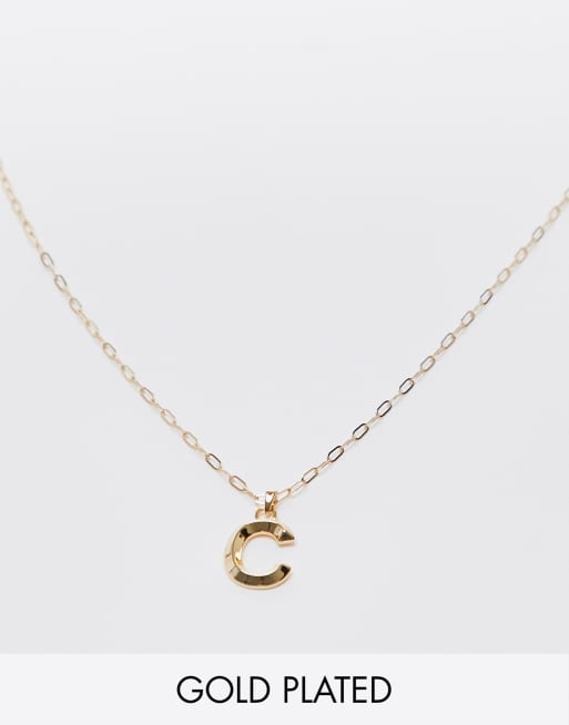 Topshop - Collier en plaqué or 14 carats avec pendentif à initiale C 