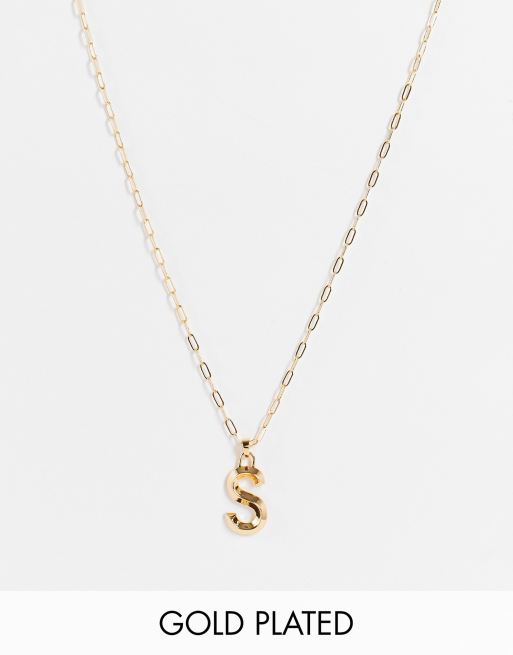 Topshop - Collier en plaqué or 14 carats avec pendentif à initiale S 