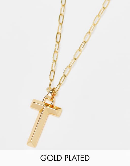 Topshop - Collier en plaqué or 14 carats avec pendentif à initiale T 