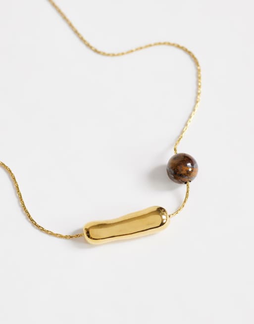 Topshop collier Olivio en acier inoxydable doré avec perle marron, 2 de 4