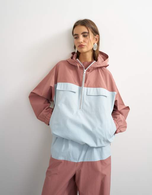 Topshop color block bomber jacket in blue and mauve 